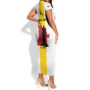 Personalized Dia dos Herois Nacionais de Angola Short Sleeve Bodycon Dress 17 de Setembro - African Pride
