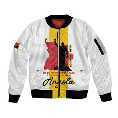 Personalized Dia dos Herois Nacionais de Angola Sleeve Zip Bomber Jacket 17 de Setembro - African Pride