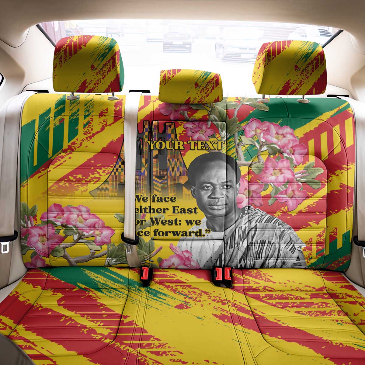 Personalized Ghana Kwame Nkrumah Memorial Day Back Car Seat Cover Mausoleum Impala Lily - African Pride