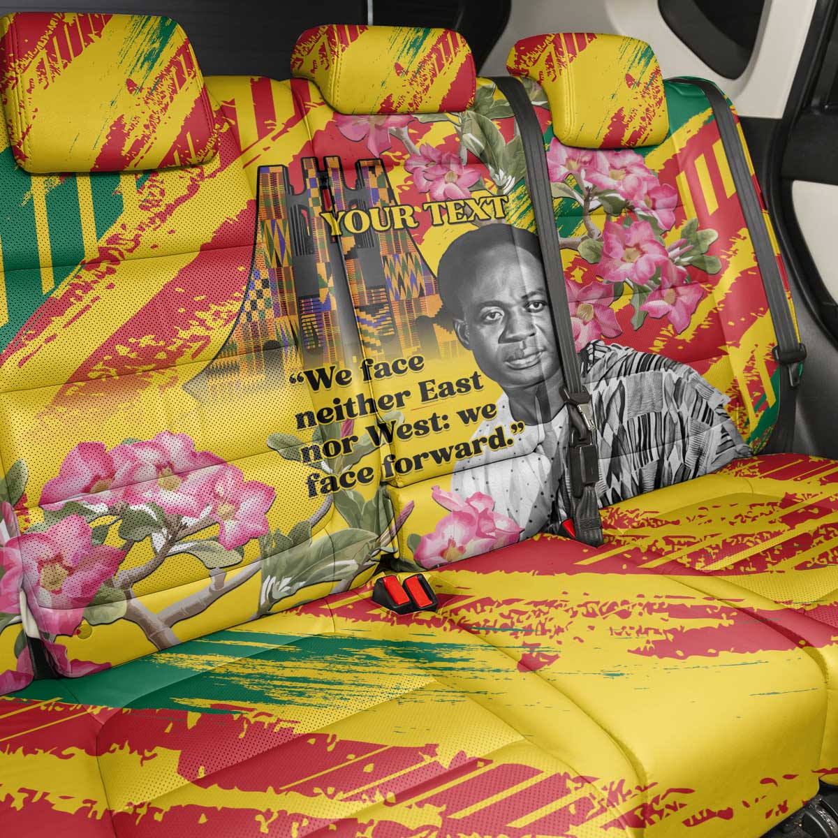 Personalized Ghana Kwame Nkrumah Memorial Day Back Car Seat Cover Mausoleum Impala Lily - African Pride