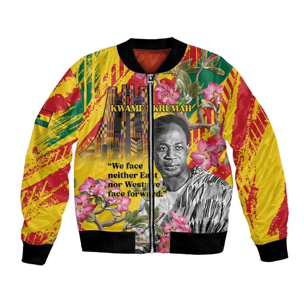 Personalized Ghana Kwame Nkrumah Memorial Day Bomber Jacket Mausoleum Impala Lily - African Pride