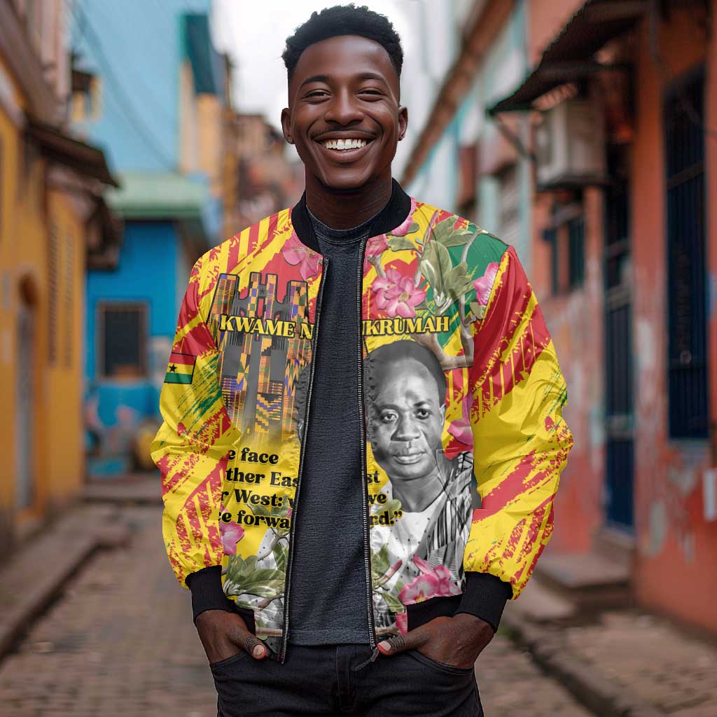 Personalized Ghana Kwame Nkrumah Memorial Day Bomber Jacket Mausoleum Impala Lily - African Pride