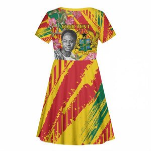 Personalized Ghana Kwame Nkrumah Memorial Day Kid Short Sleeve Dress Mausoleum Impala Lily - African Pride