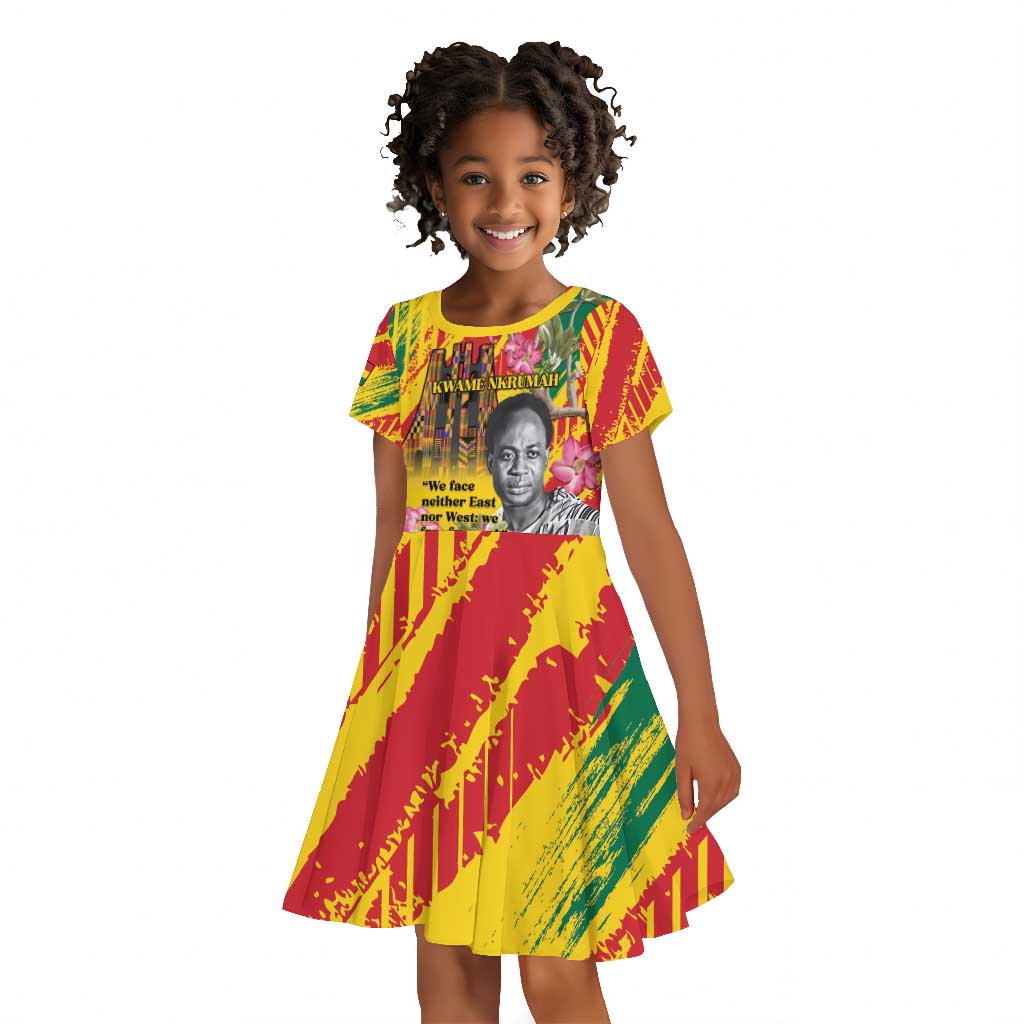 Personalized Ghana Kwame Nkrumah Memorial Day Kid Short Sleeve Dress Mausoleum Impala Lily - African Pride