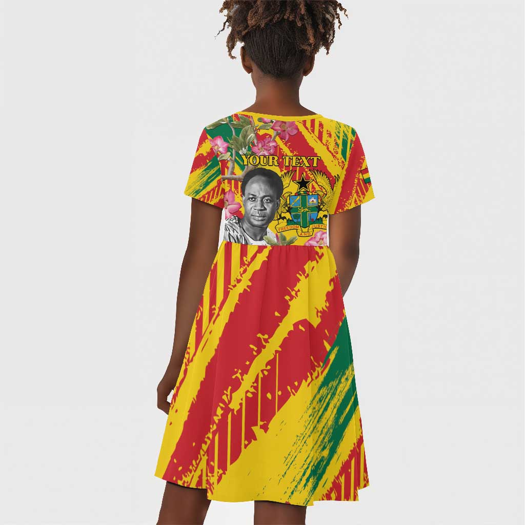 Personalized Ghana Kwame Nkrumah Memorial Day Kid Short Sleeve Dress Mausoleum Impala Lily - African Pride