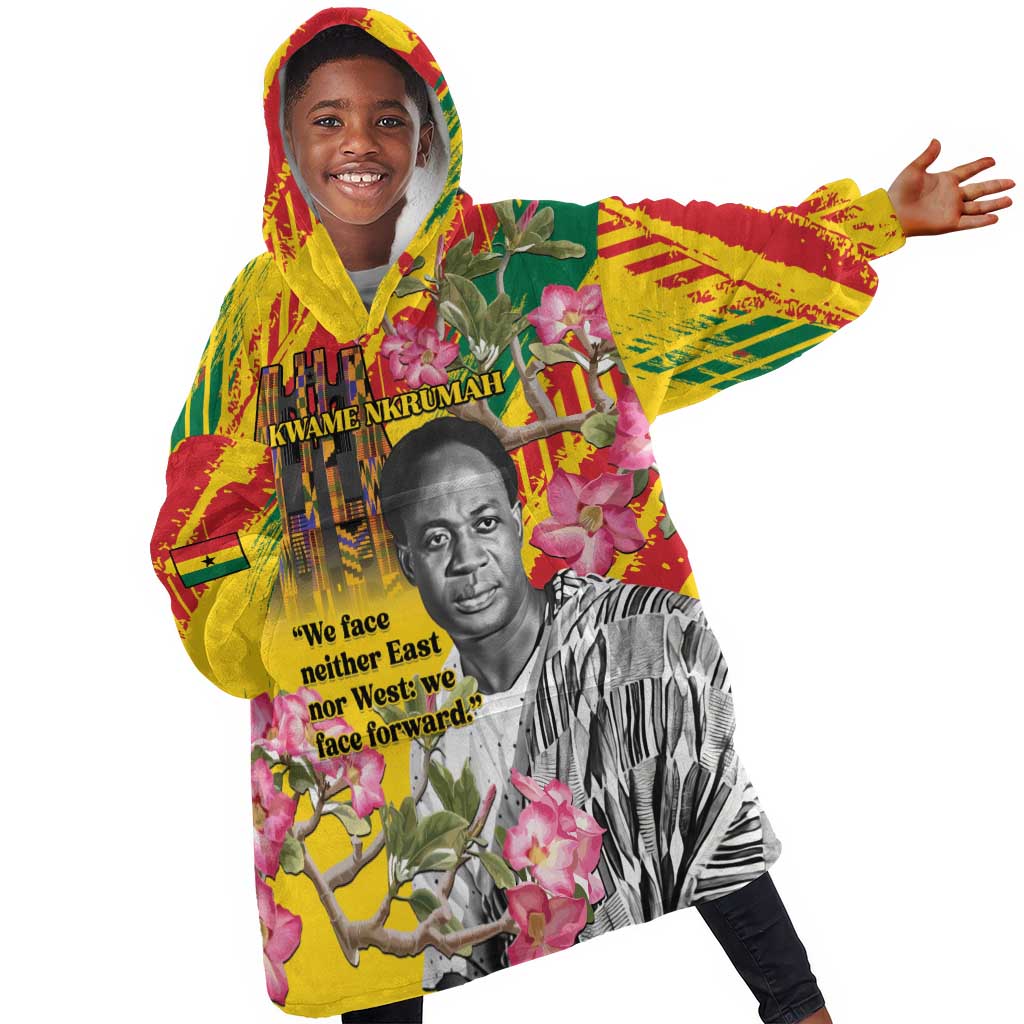 Personalized Ghana Kwame Nkrumah Memorial Day Kid Wearable Blanket Hoodie Mausoleum Impala Lily - African Pride