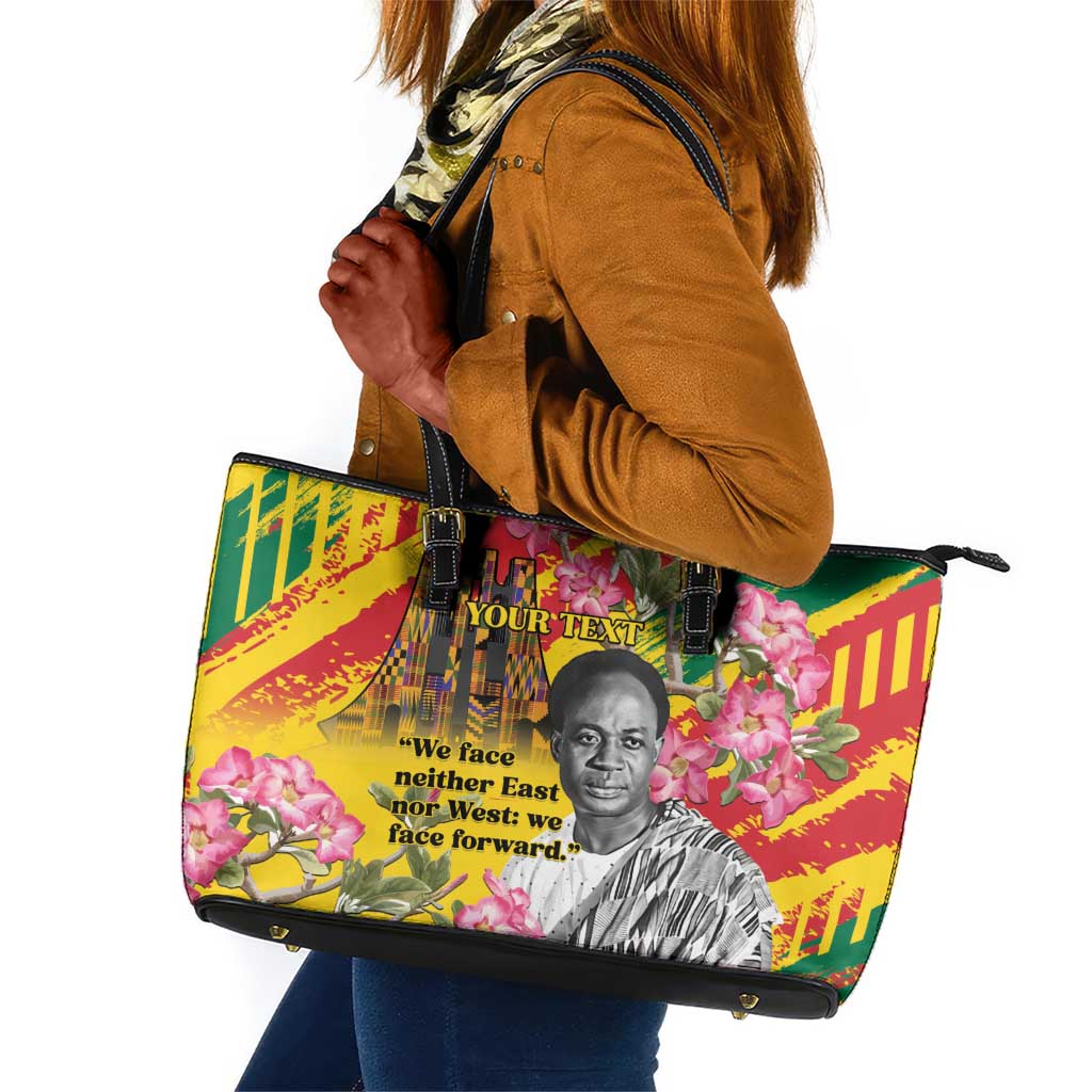 Personalized Ghana Kwame Nkrumah Memorial Day Leather Tote Bag Mausoleum Impala Lily - African Pride