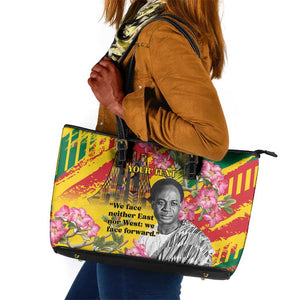 Personalized Ghana Kwame Nkrumah Memorial Day Leather Tote Bag Mausoleum Impala Lily - African Pride