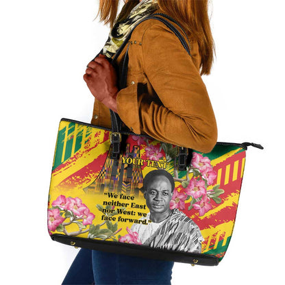 Personalized Ghana Kwame Nkrumah Memorial Day Leather Tote Bag Mausoleum Impala Lily - African Pride