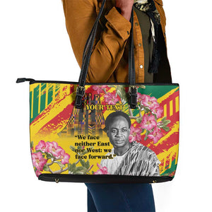 Personalized Ghana Kwame Nkrumah Memorial Day Leather Tote Bag Mausoleum Impala Lily - African Pride