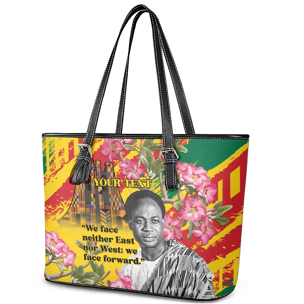 Personalized Ghana Kwame Nkrumah Memorial Day Leather Tote Bag Mausoleum Impala Lily - African Pride