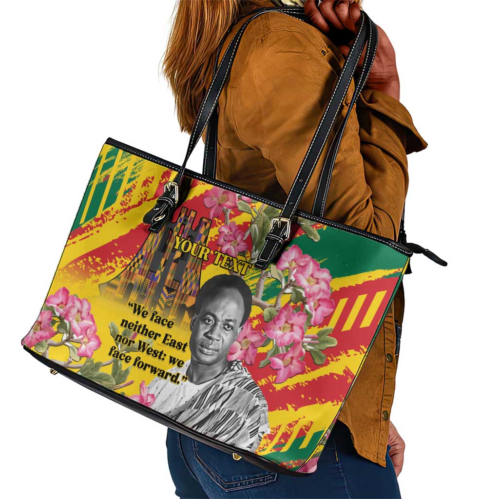 Personalized Ghana Kwame Nkrumah Memorial Day Leather Tote Bag Mausoleum Impala Lily - African Pride