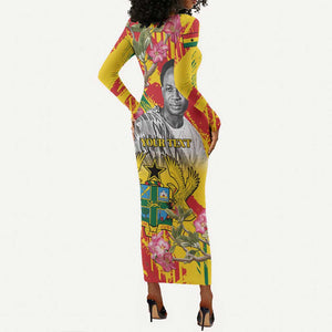 Personalized Ghana Kwame Nkrumah Memorial Day Long Sleeve Bodycon Dress Mausoleum Impala Lily - African Pride