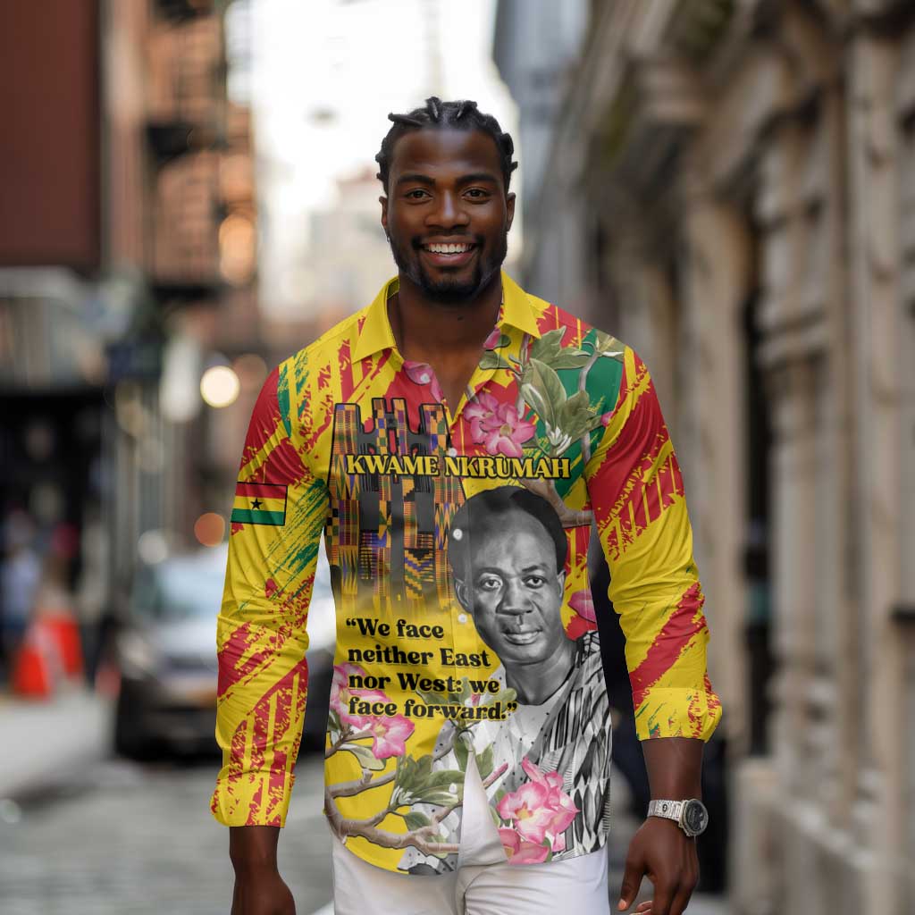 Personalized Ghana Kwame Nkrumah Memorial Day Long Sleeve Button Shirt Mausoleum Impala Lily - African Pride