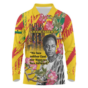 Personalized Ghana Kwame Nkrumah Memorial Day Long Sleeve Polo Shirt Mausoleum Impala Lily - African Pride