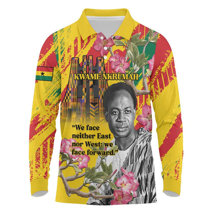 Personalized Ghana Kwame Nkrumah Memorial Day Long Sleeve Polo Shirt Mausoleum Impala Lily - African Pride