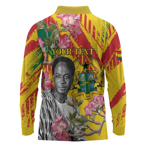 Personalized Ghana Kwame Nkrumah Memorial Day Long Sleeve Polo Shirt Mausoleum Impala Lily - African Pride
