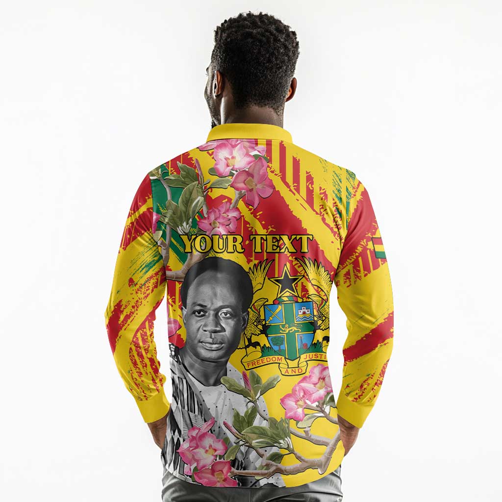 Personalized Ghana Kwame Nkrumah Memorial Day Long Sleeve Polo Shirt Mausoleum Impala Lily - African Pride