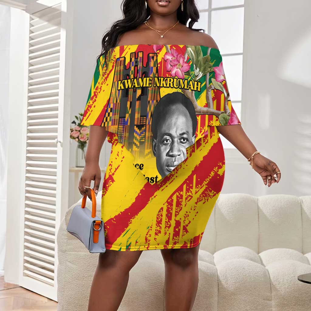 Personalized Ghana Kwame Nkrumah Memorial Day Off Shoulder Short Dress Mausoleum Impala Lily - African Pride