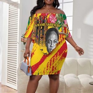 Personalized Ghana Kwame Nkrumah Memorial Day Off Shoulder Short Dress Mausoleum Impala Lily - African Pride