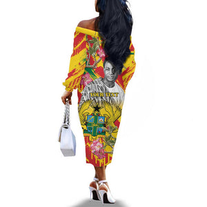 Personalized Ghana Kwame Nkrumah Memorial Day Off The Shoulder Long Sleeve Dress Mausoleum Impala Lily - African Pride