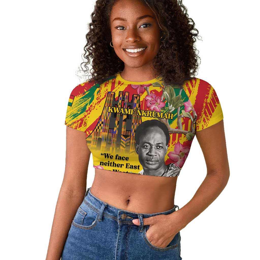 Personalized Ghana Kwame Nkrumah Memorial Day Raglan Cropped T shirt Mausoleum Impala Lily - African Pride