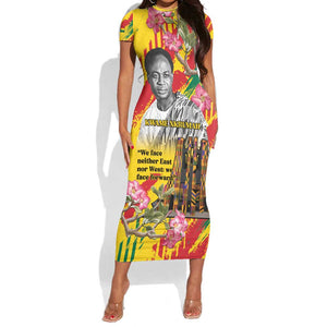 Personalized Ghana Kwame Nkrumah Memorial Day Short Sleeve Bodycon Dress Mausoleum Impala Lily - African Pride