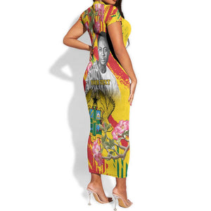 Personalized Ghana Kwame Nkrumah Memorial Day Short Sleeve Bodycon Dress Mausoleum Impala Lily - African Pride