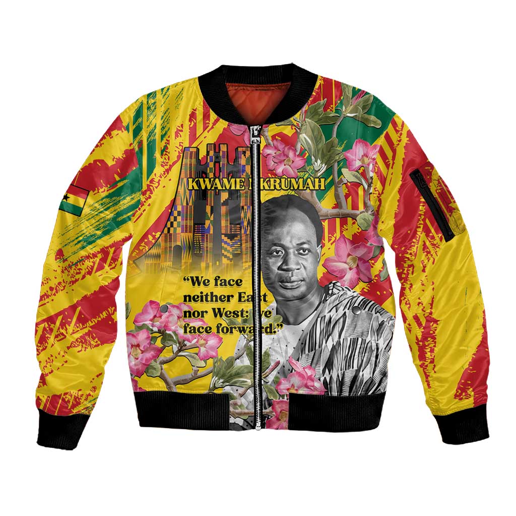 Personalized Ghana Kwame Nkrumah Memorial Day Sleeve Zip Bomber Jacket Mausoleum Impala Lily - African Pride