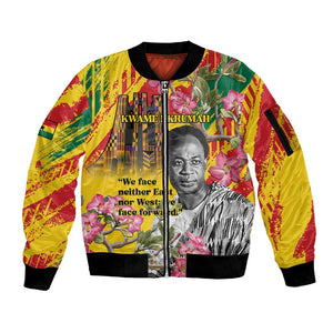 Personalized Ghana Kwame Nkrumah Memorial Day Sleeve Zip Bomber Jacket Mausoleum Impala Lily - African Pride