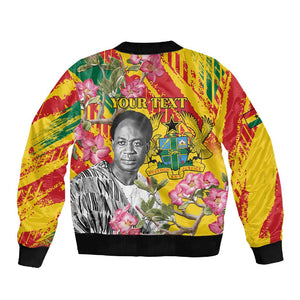 Personalized Ghana Kwame Nkrumah Memorial Day Sleeve Zip Bomber Jacket Mausoleum Impala Lily - African Pride