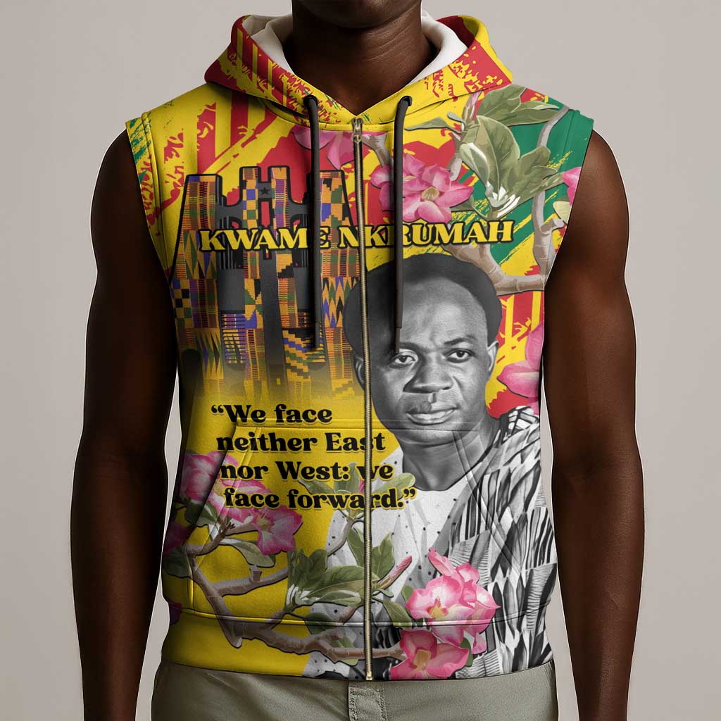Personalized Ghana Kwame Nkrumah Memorial Day Sleeveless Zip Hoodie Mausoleum Impala Lily - African Pride