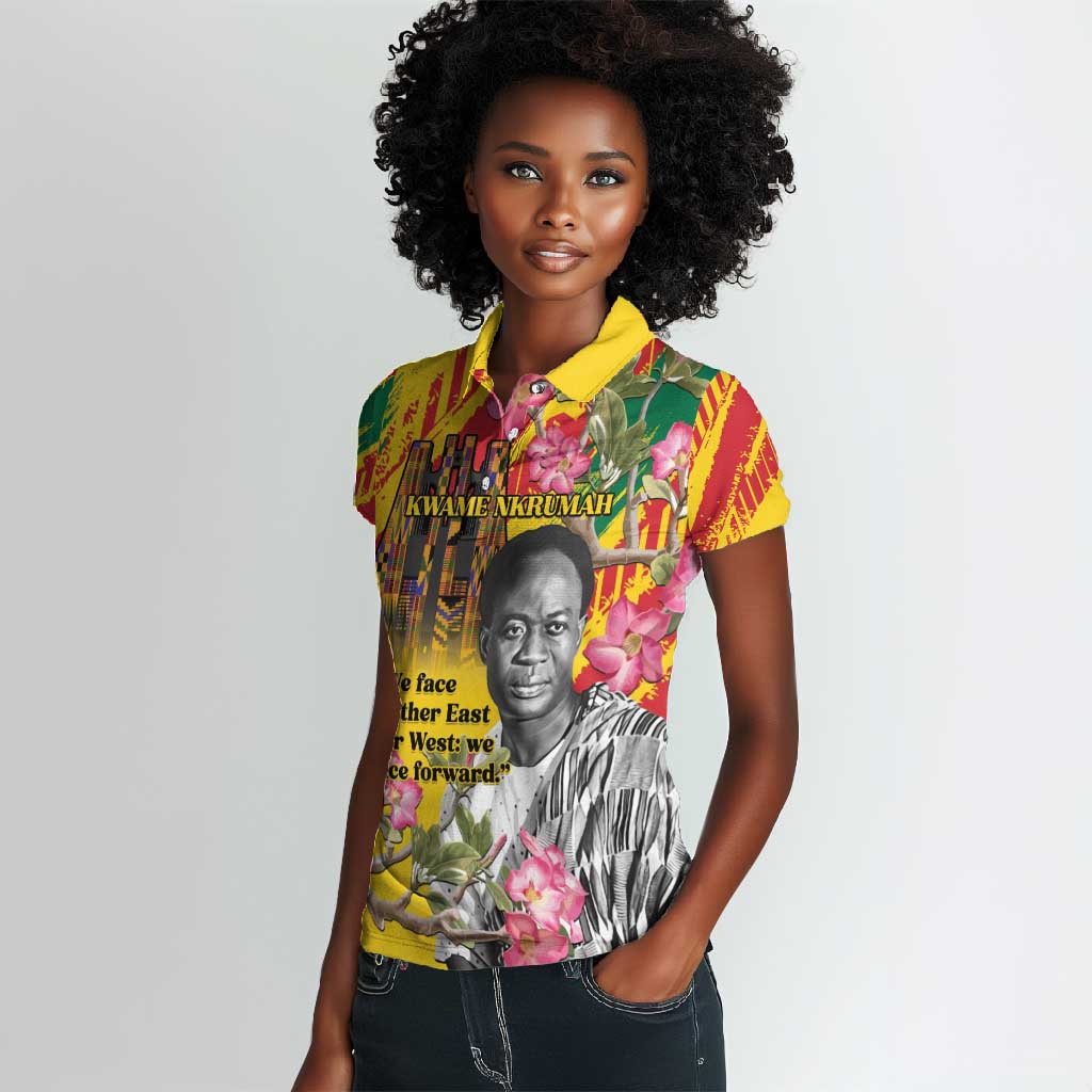 Personalized Ghana Kwame Nkrumah Memorial Day Women Polo Shirt Mausoleum Impala Lily - African Pride