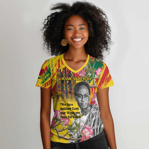Personalized Ghana Kwame Nkrumah Memorial Day Women V-Neck T-Shirt Mausoleum Impala Lily - African Pride