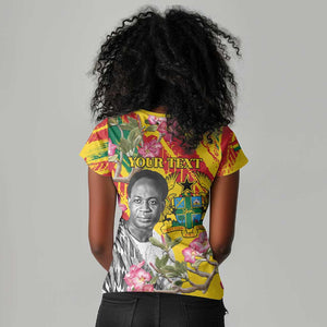 Personalized Ghana Kwame Nkrumah Memorial Day Women V-Neck T-Shirt Mausoleum Impala Lily - African Pride