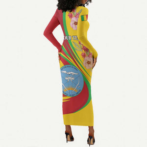 Personalized Afro Mali Long Sleeve Bodycon Dress Happy 65th Anniversary Independence - African Pride