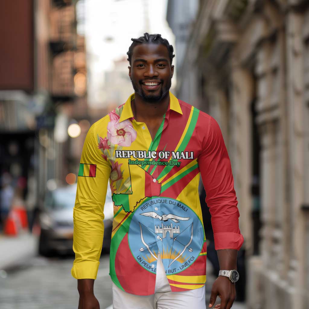 Personalized Afro Mali Long Sleeve Button Shirt Happy 65th Anniversary Independence - African Pride