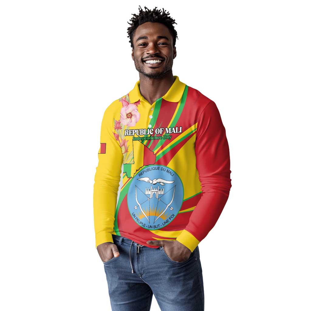 Personalized Afro Mali Long Sleeve Polo Shirt Happy 65th Anniversary Independence - African Pride
