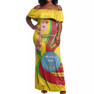 Personalized Afro Mali Off Shoulder Maxi Dress Happy 65th Anniversary Independence - African Pride