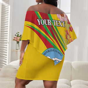 Personalized Afro Mali Off Shoulder Short Dress Happy 65th Anniversary Independence - African Pride