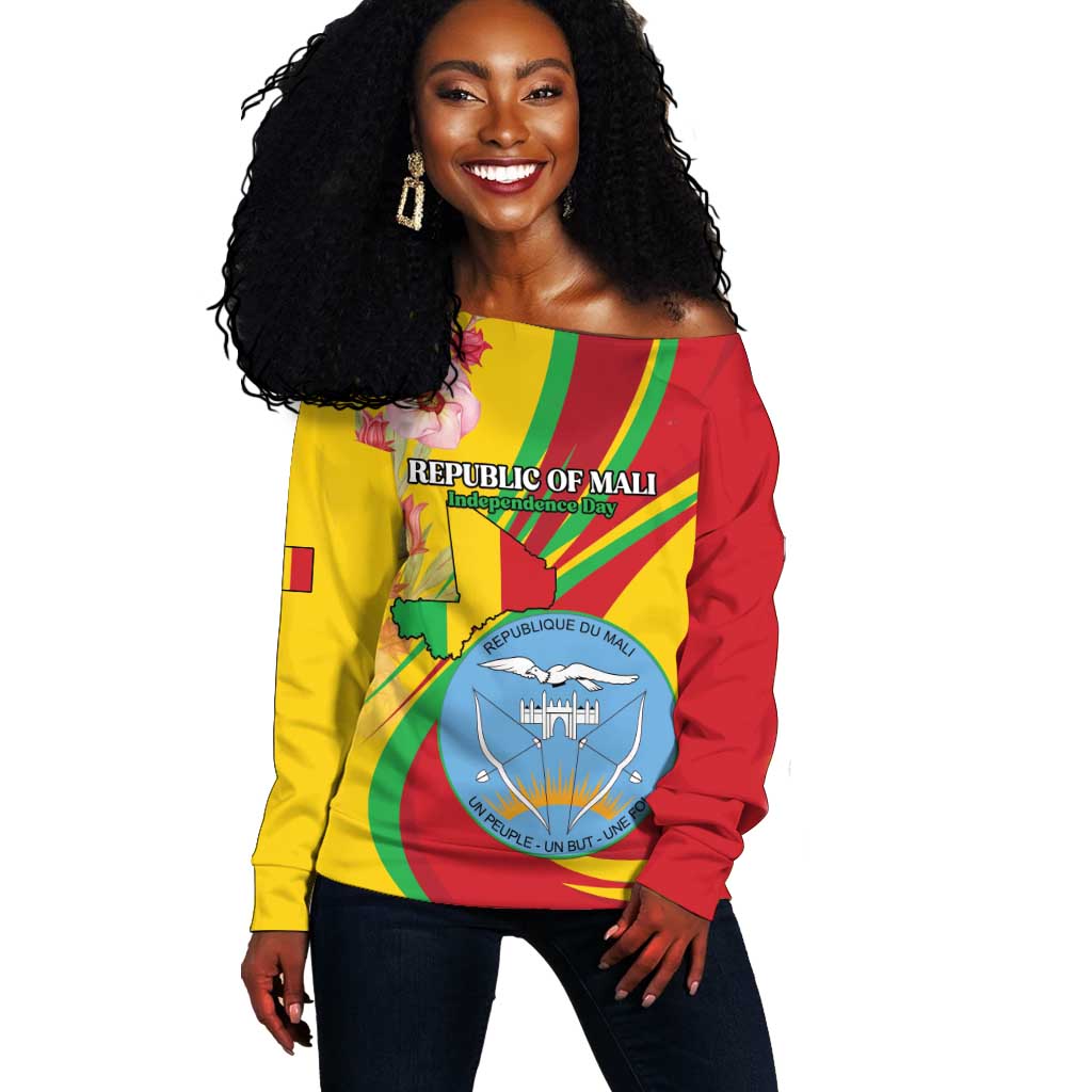 Personalized Afro Mali Off Shoulder Sweater Happy 65th Anniversary Independence - African Pride