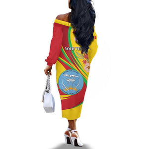 Personalized Afro Mali Off The Shoulder Long Sleeve Dress Happy 65th Anniversary Independence - African Pride