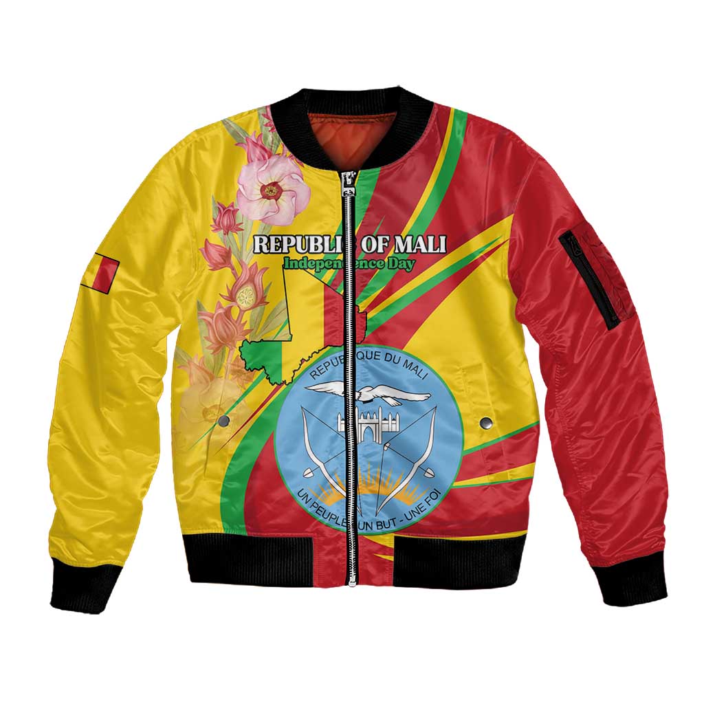 Personalized Afro Mali Sleeve Zip Bomber Jacket Happy 65th Anniversary Independence - African Pride