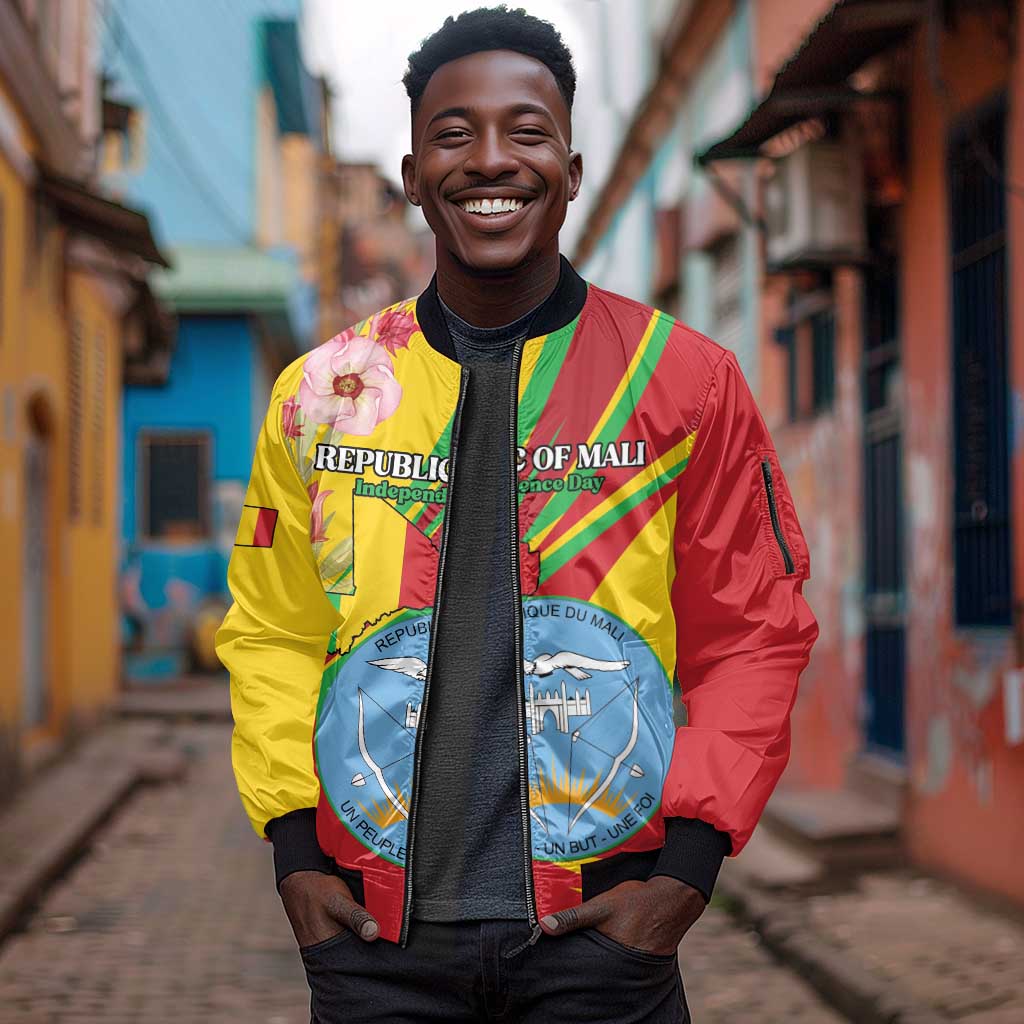 Personalized Afro Mali Sleeve Zip Bomber Jacket Happy 65th Anniversary Independence - African Pride