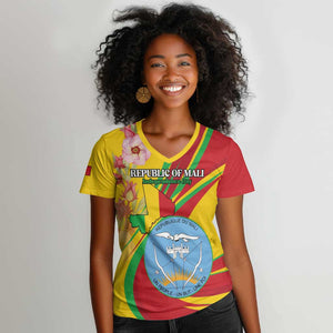 Personalized Afro Mali Women V-Neck T-Shirt Happy 65th Anniversary Independence - African Pride