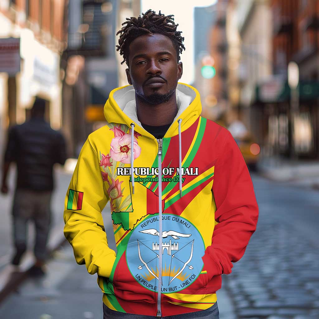 Personalized Afro Mali Zip Hoodie Happy 65th Anniversary Independence - African Pride