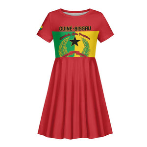 Personalized Guinea-Bissau Kid Short Sleeve Dress Basic Flag Style - African Pride
