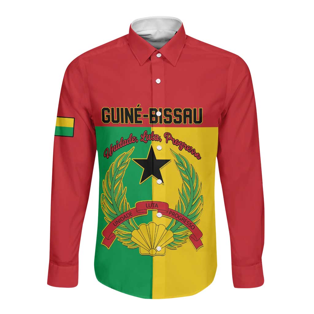 Personalized Guinea-Bissau Long Sleeve Button Shirt Basic Flag Style - African Pride