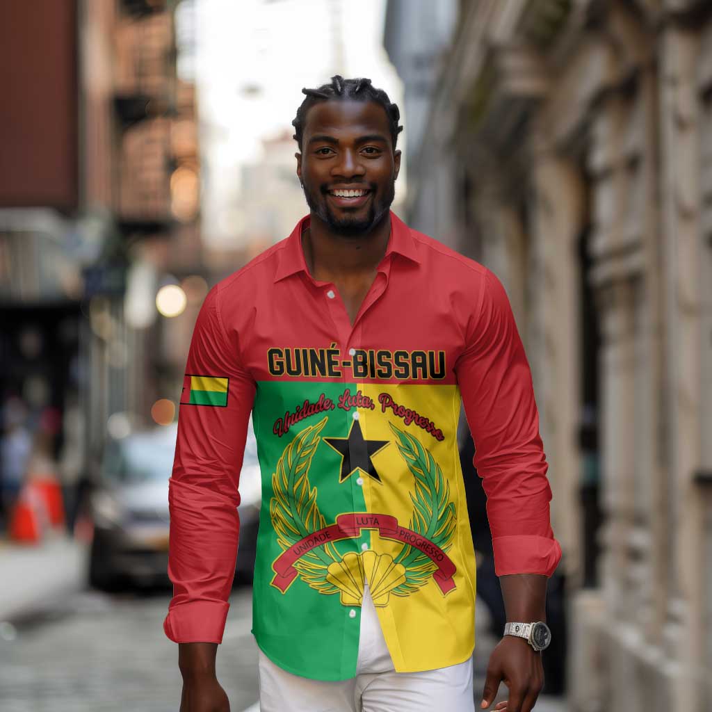 Personalized Guinea-Bissau Long Sleeve Button Shirt Basic Flag Style - African Pride