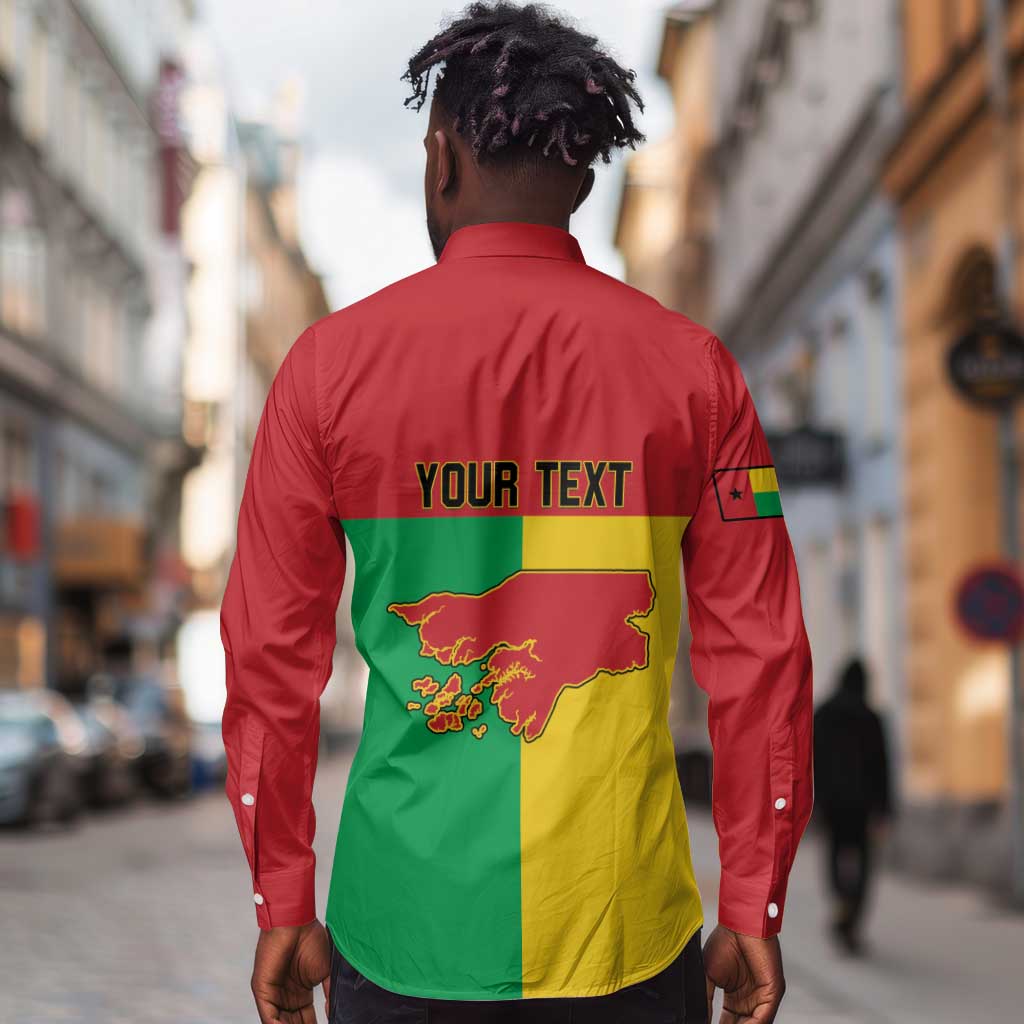 Personalized Guinea-Bissau Long Sleeve Button Shirt Basic Flag Style - African Pride